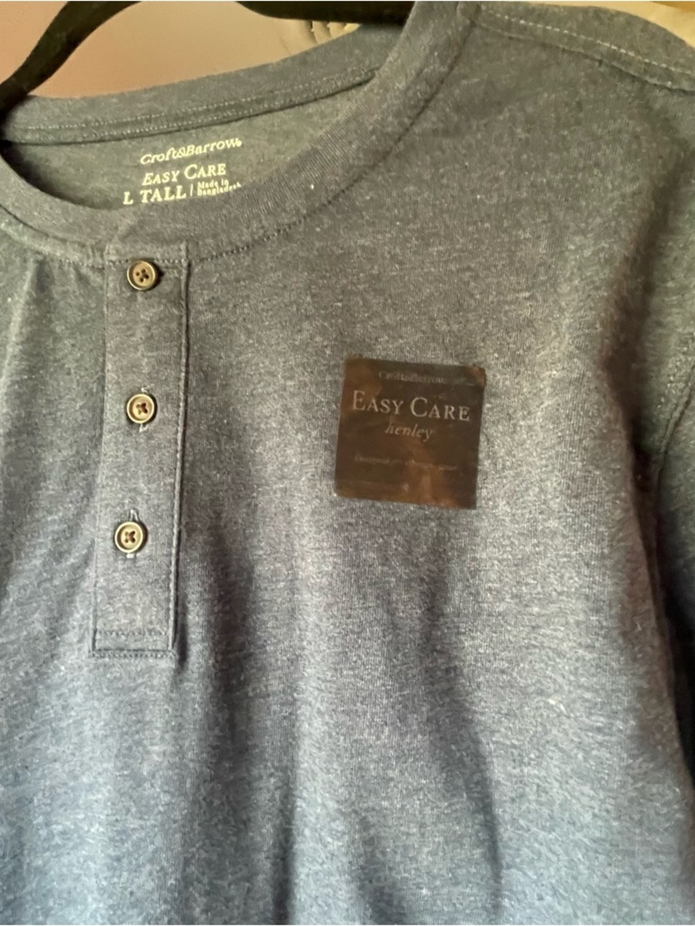 croft & barrow Men’s Easy Care Heather Blue Henley Button-Down